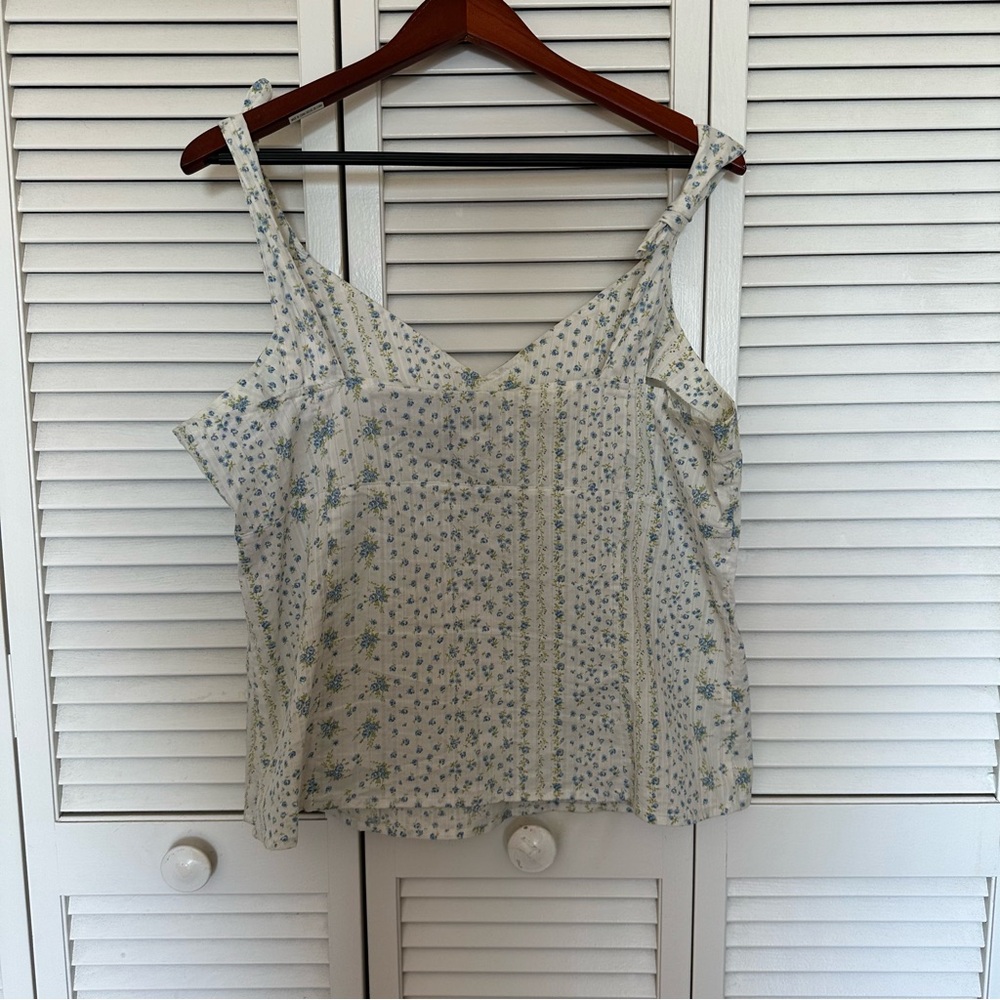 Dressbarn Floral Cottagecore Tie Strap Tank Top XL Blue White Stretchy - Picture 4 of 7